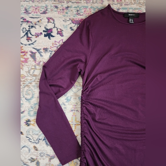 Forever 21 Women's Plum Lg Sleeve Adjustable Lenght Side Gathering Dress, sz 1XL - Picture 5 of 9